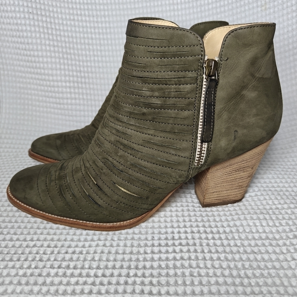 Paul Green Malibu Sliced Zip Olive Nubuck Leather Bootie Women's Shoe Size 7.5